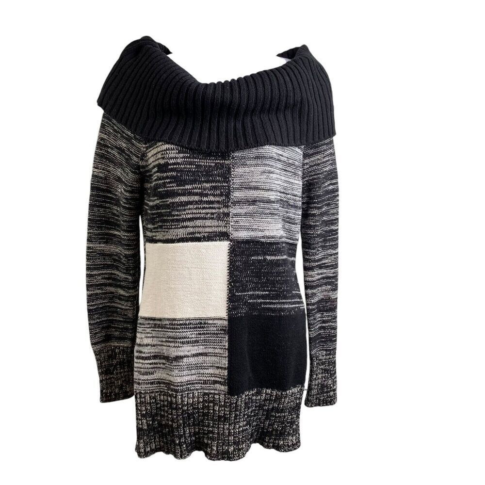 Cache Women’s Black Vintage Y2k Colorblock Bodycon Slinky Sweater Dress Size M